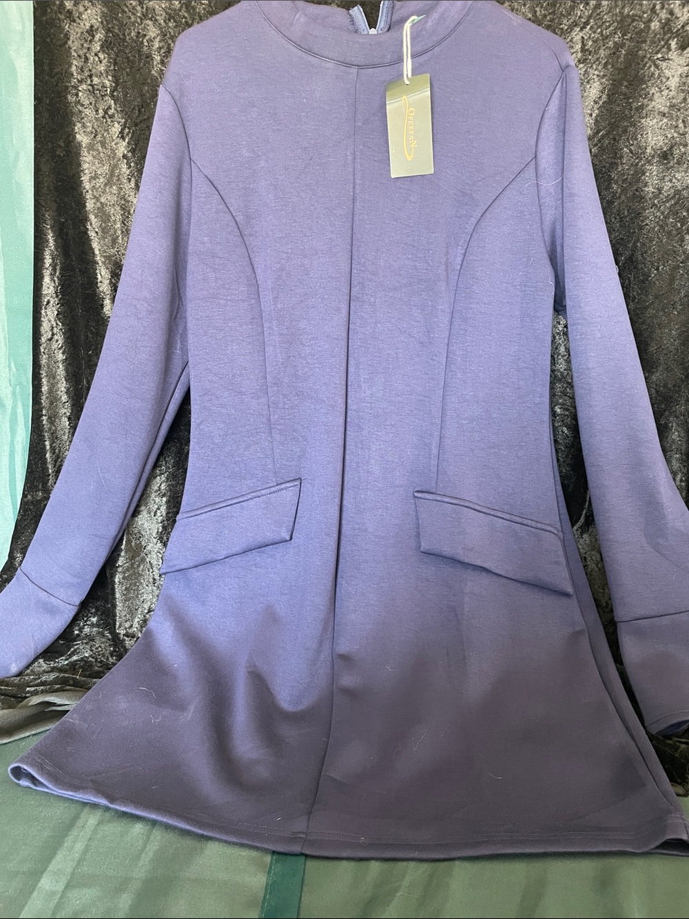 NWT Navy Mock Neck Tunic Top XL Zip Back